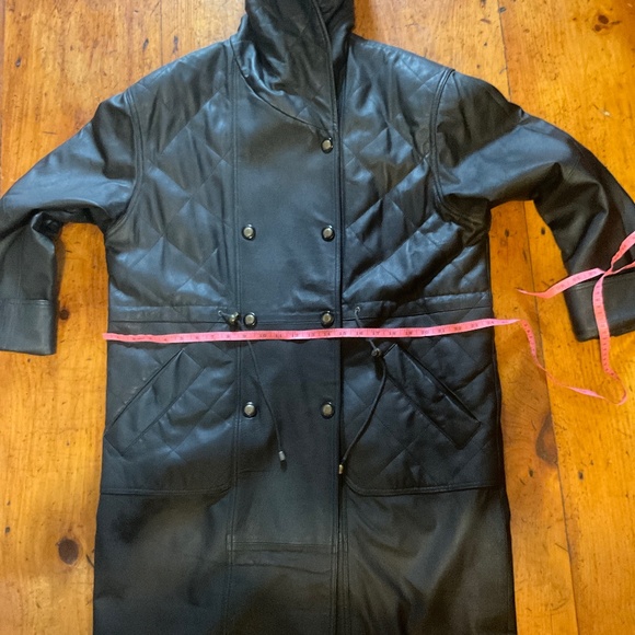Vintage 100% Leather Hooded Trench - Picture 12 of 16
